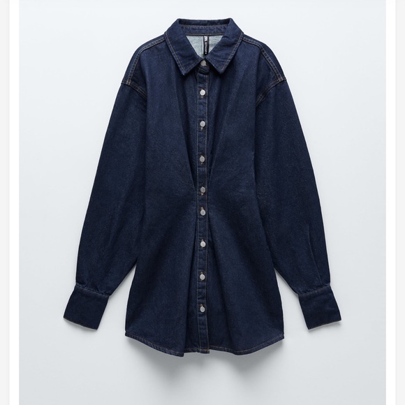 NWT. Denim dress cinches at the waist with no stretch - Picture 2 of 3